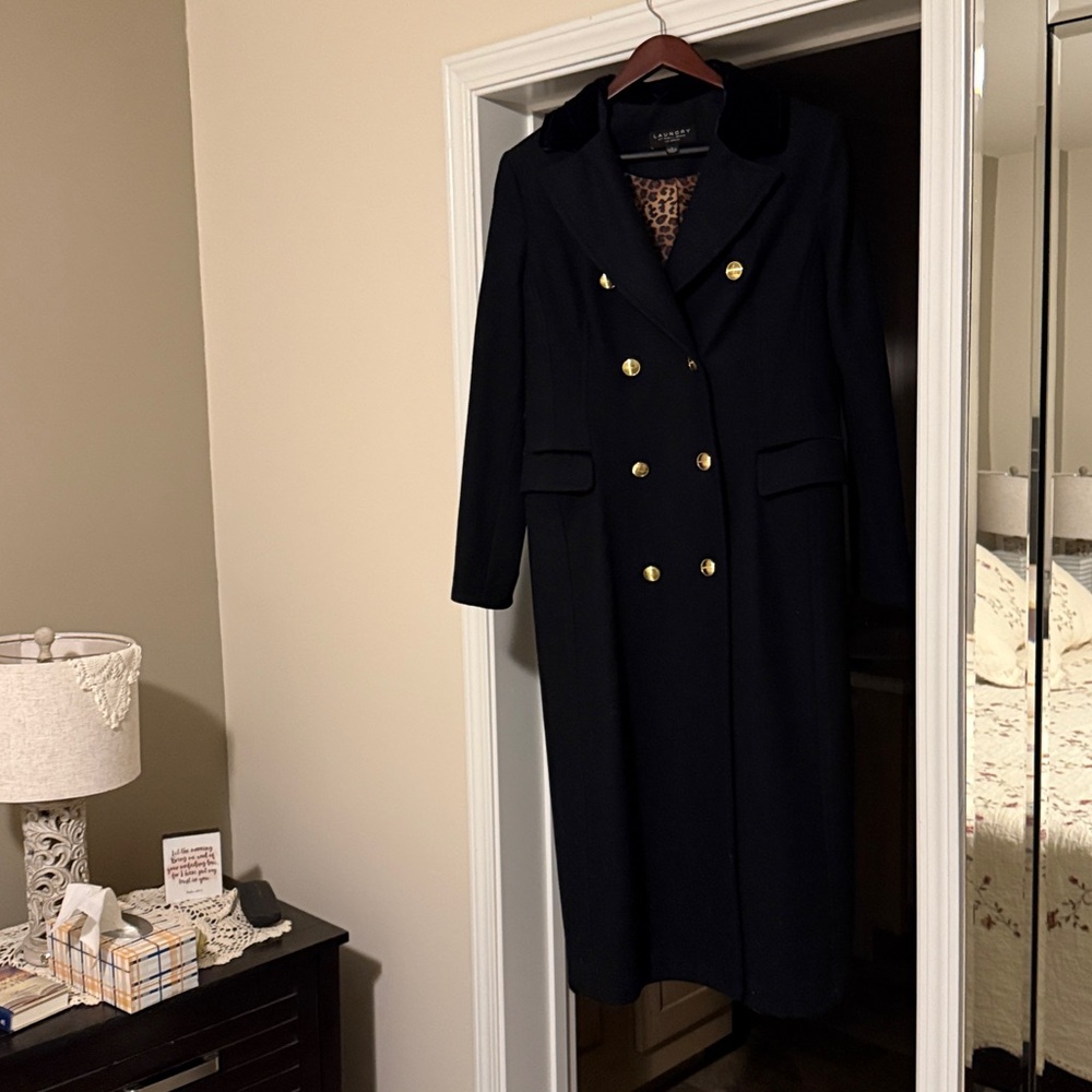 Laundry By Shelli Segal Black Wool  Blend Coat with Gold Buttons